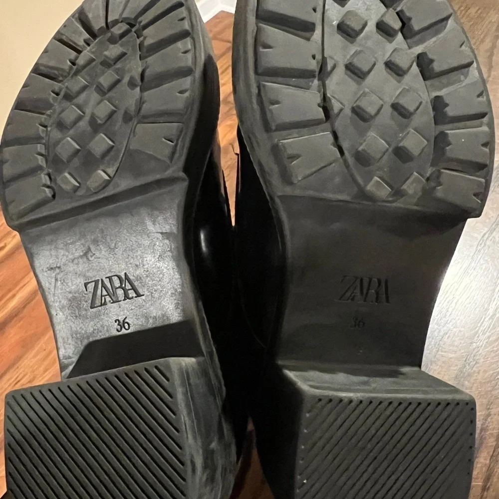 Zara Womens Size 36 Black Patent Leather Oxford Lace Up Loafers